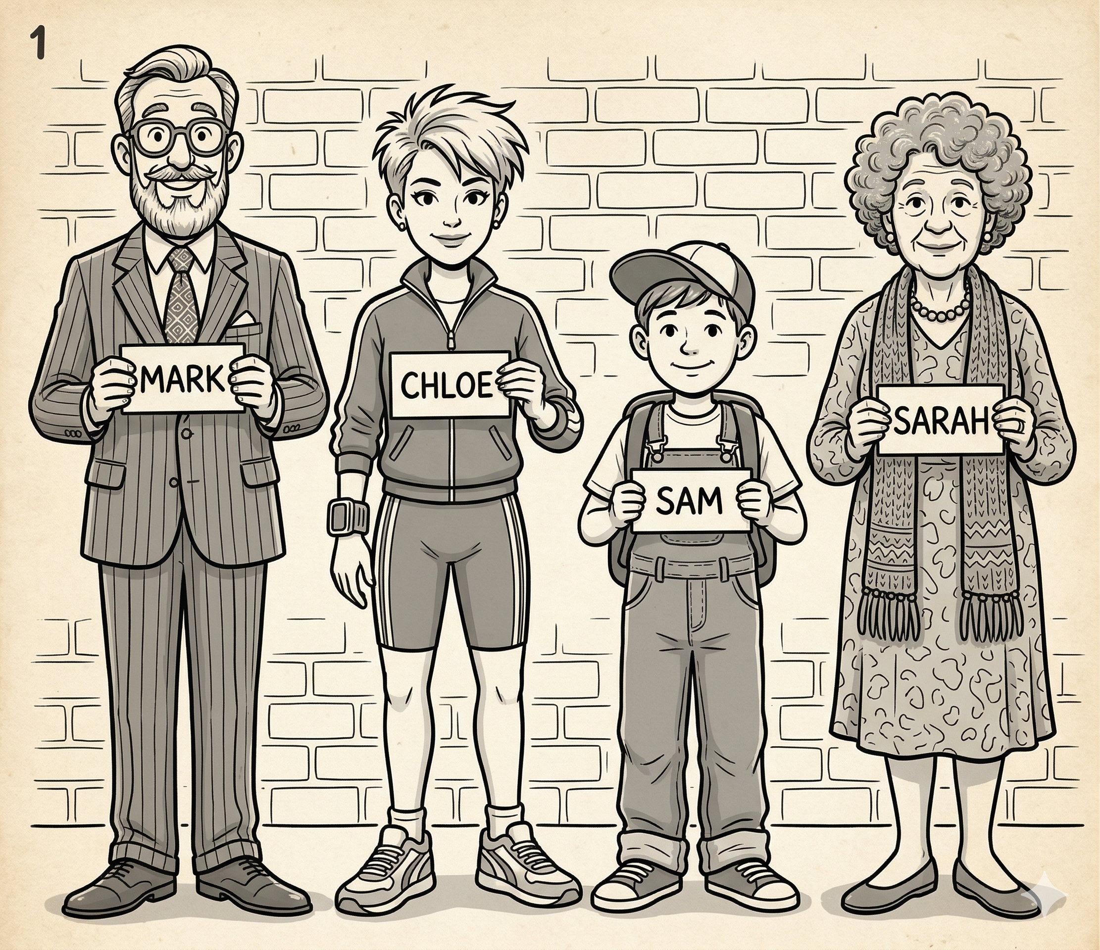 People lineup - describe each person